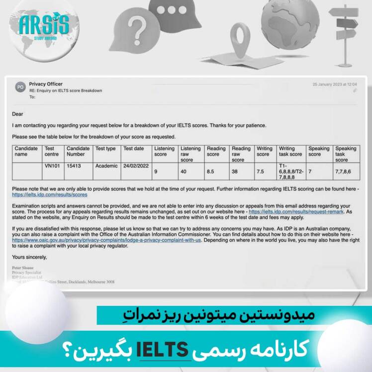 آیلتس کارنامه رسمی میده با تفکیک کامل Speaking/Writting
